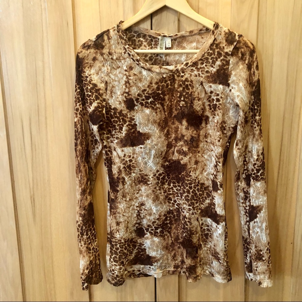 BKE Long Sleeve Lacey Burnout T-shirt Medium